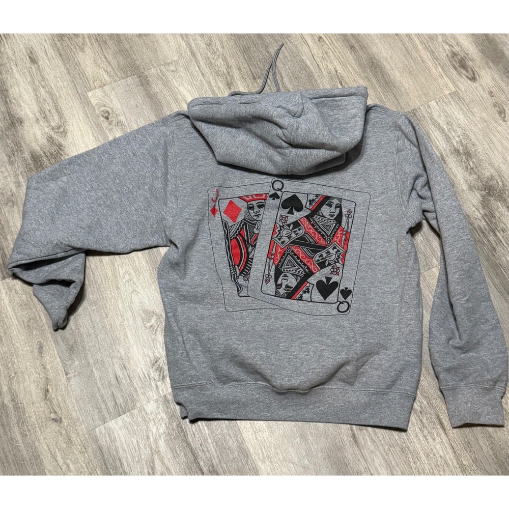 Gray Hoodie Queen of Spades & Diamonds Graphic Print Pullover Sweatshirt‎